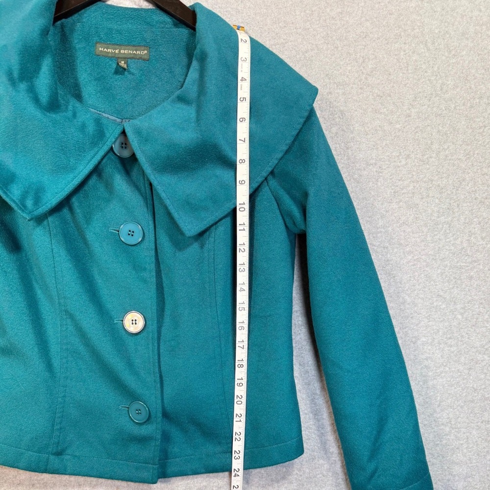 Harve Benard Portrait Collar Jacket M Teal Shawl Button Front Retro Green Fall - Picture 14 of 17